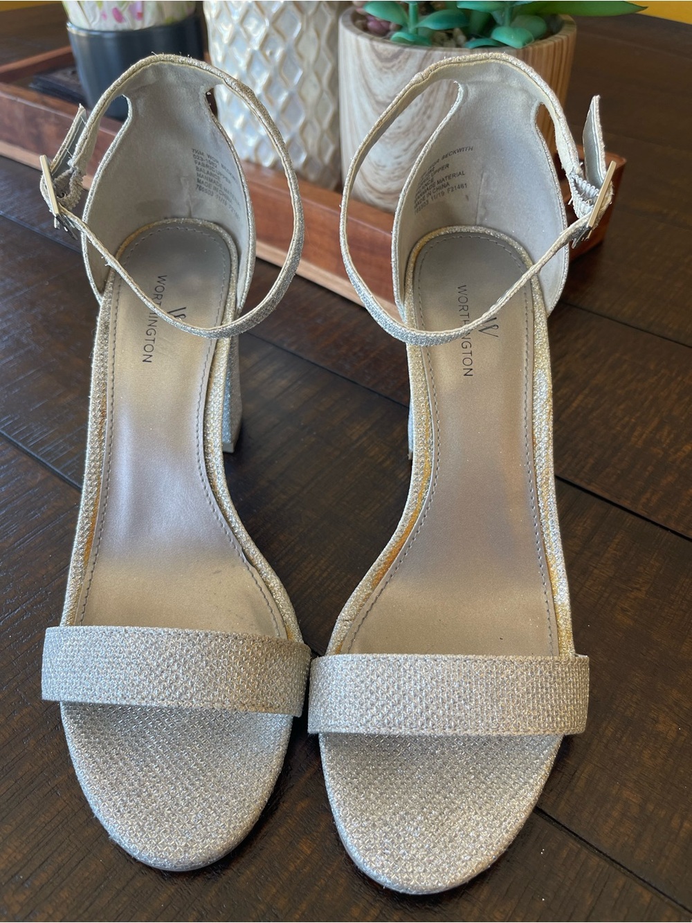 Worthington - Silver Sparkling Ankle-Strap Heels - Size 7.5M